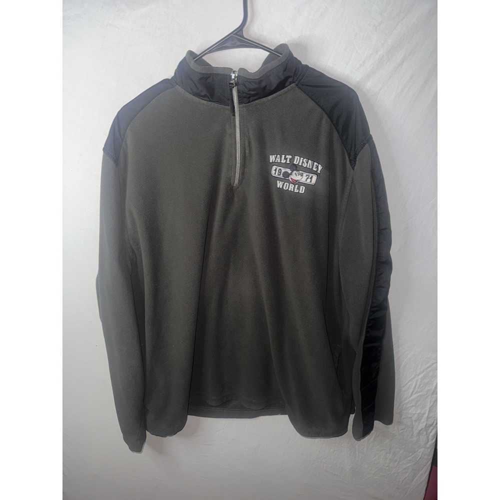 Walt Disney World Parks 1/4 Zip Fleece Pullover Mens XL Gray Embroidered